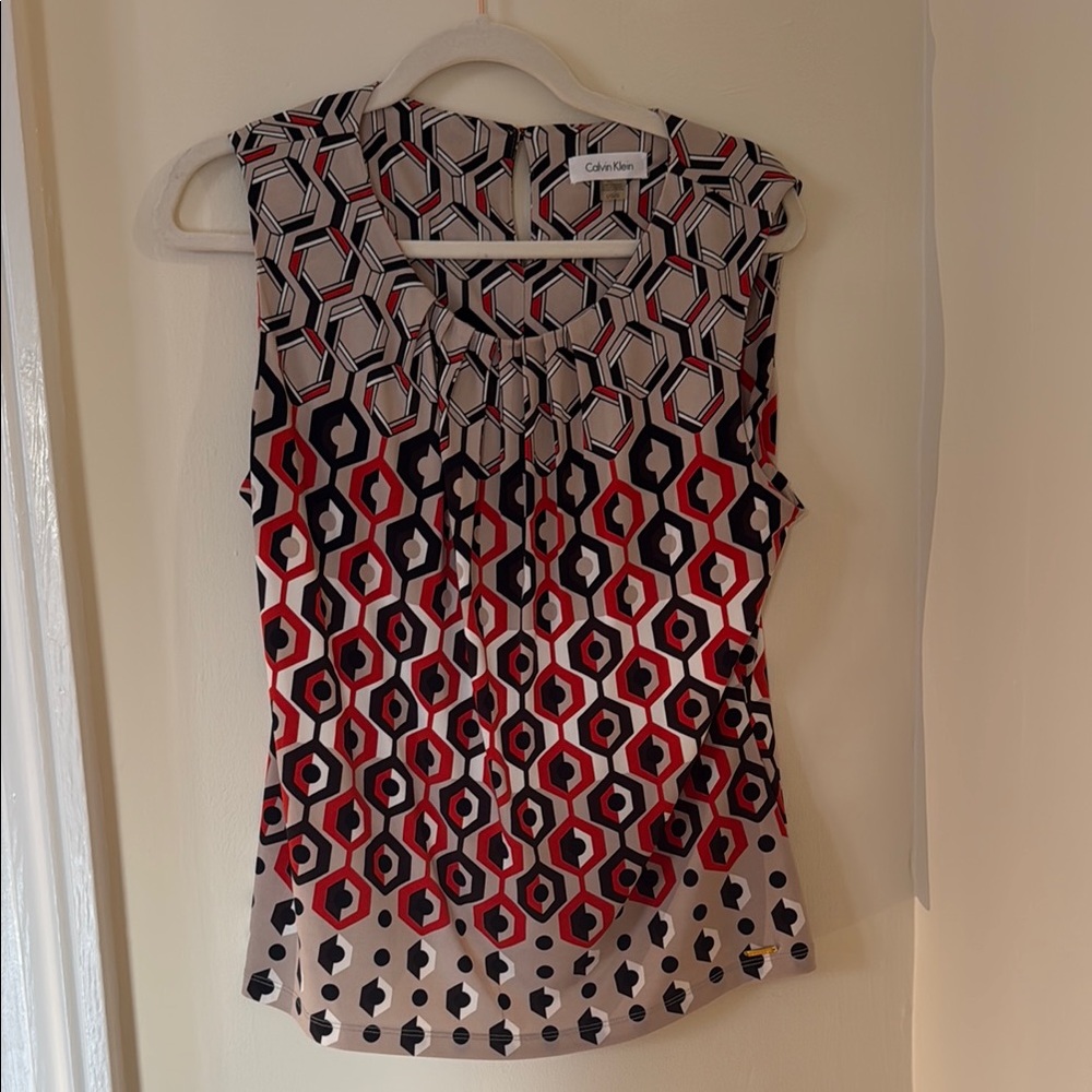 Calvin Klein Burnt Orange and Black Geometric Blouse